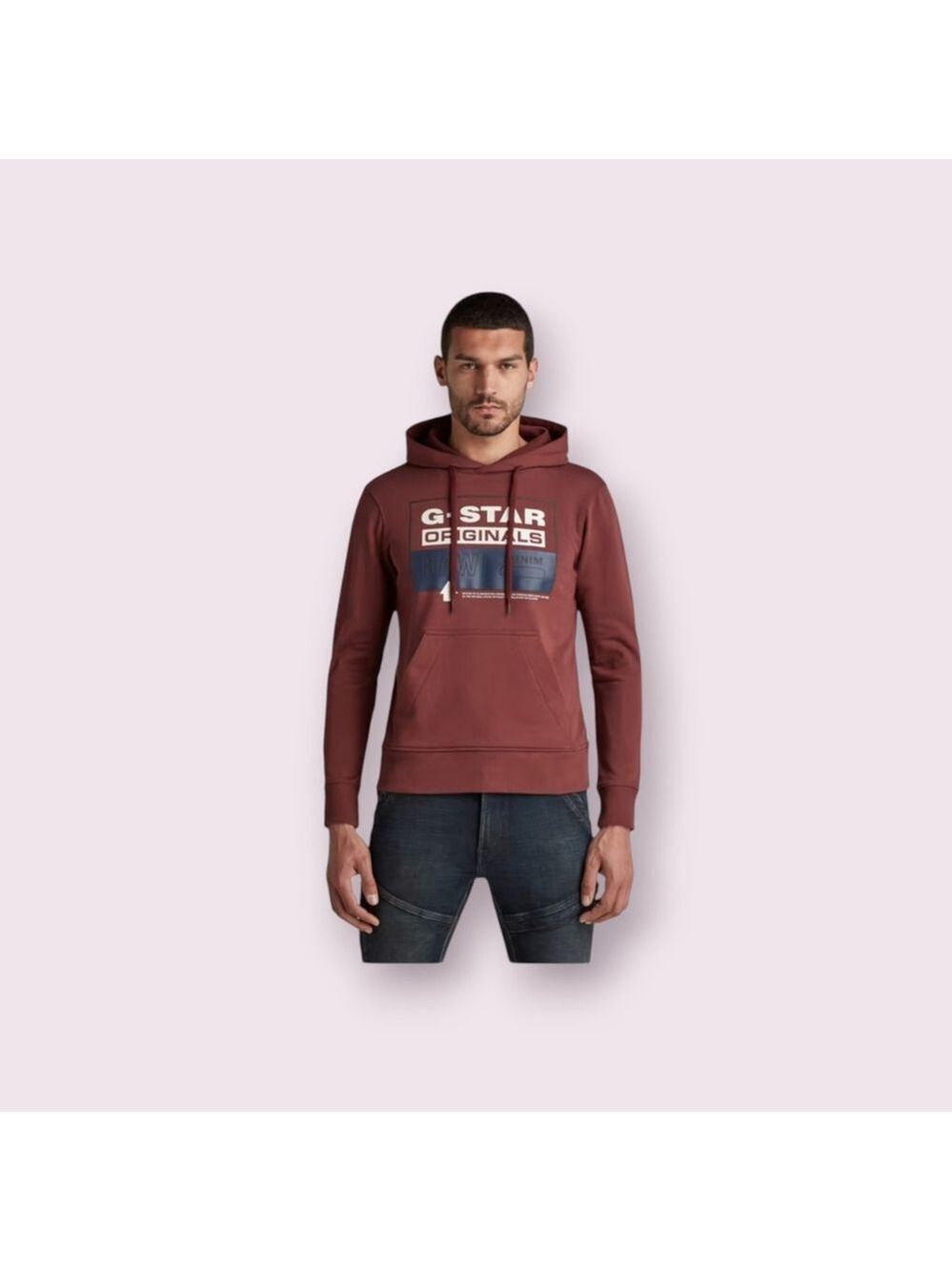 G-Star Raw Red Blue Originals Cotton Fleece Logo LS Hoodie Sweatshirt Large